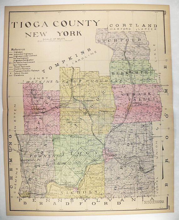 1912 Tioga County NY Map New York County Map Large Antique Etsy Ny 