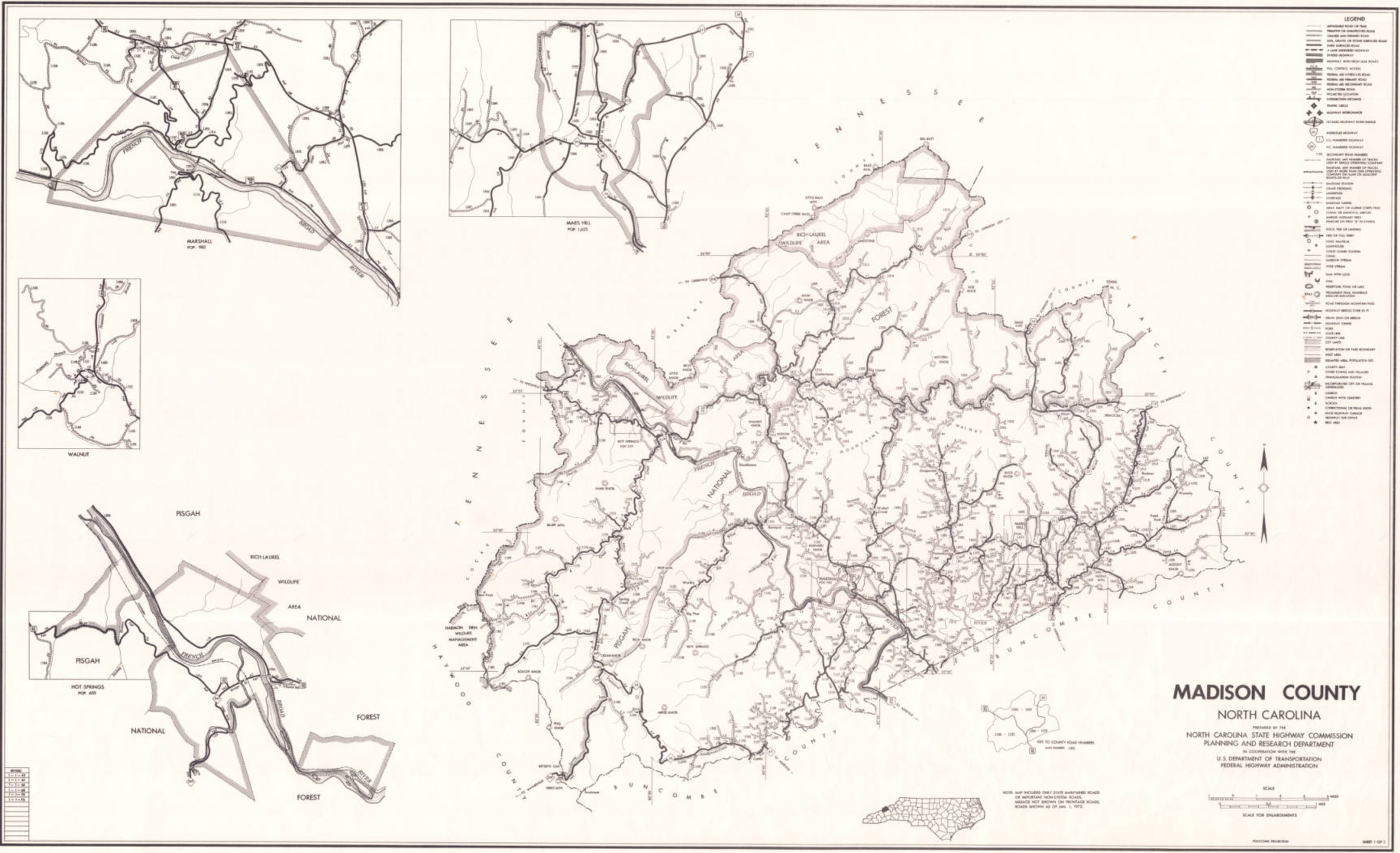 1972 Road Map Of Madison County North Carolina