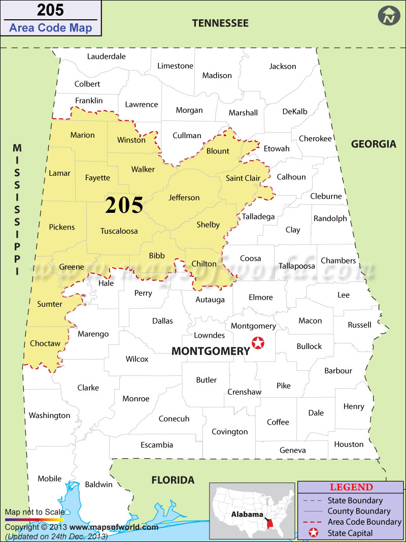 205 Area Code Map Where Is 205 Area Code In Alabama