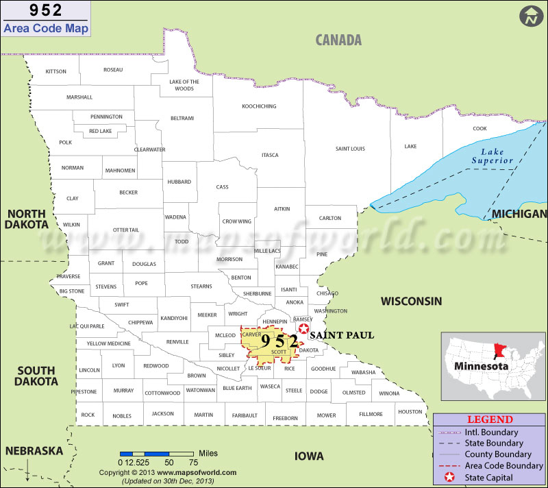 952 Area Code Map Where Is 952 Area Code In Minnesota