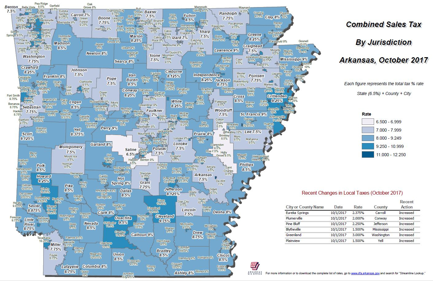 Arkansas Sales And Use Tax Rates October 2017 Arkansas GIS Office