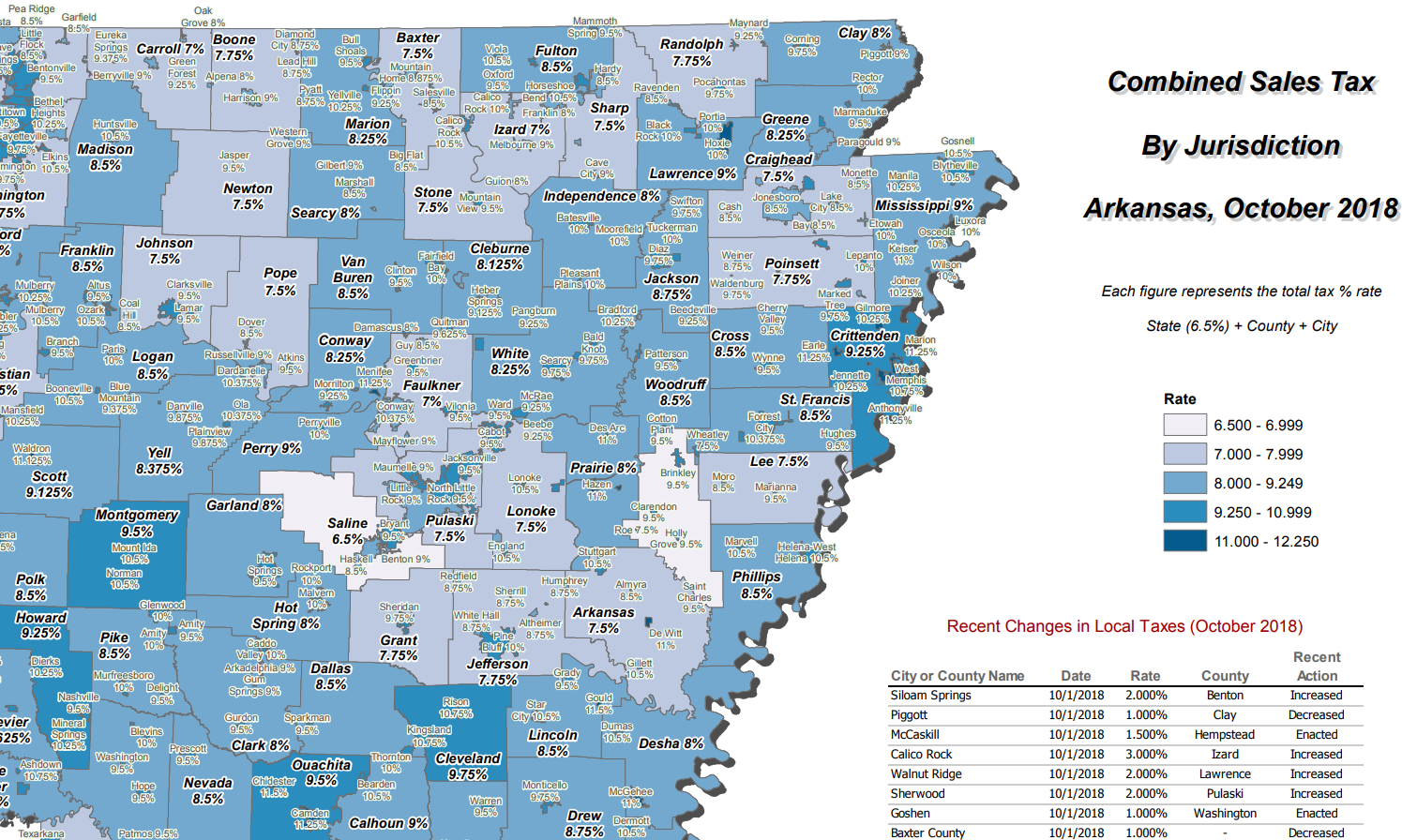 Arkansas Sales And Use Tax Rates October 2018 Arkansas GIS Office