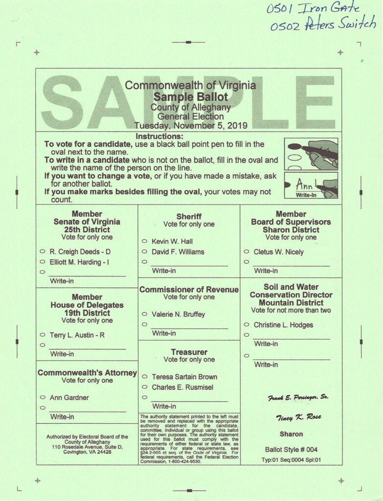 Ballot Sample 4 Alleghany County Virginia