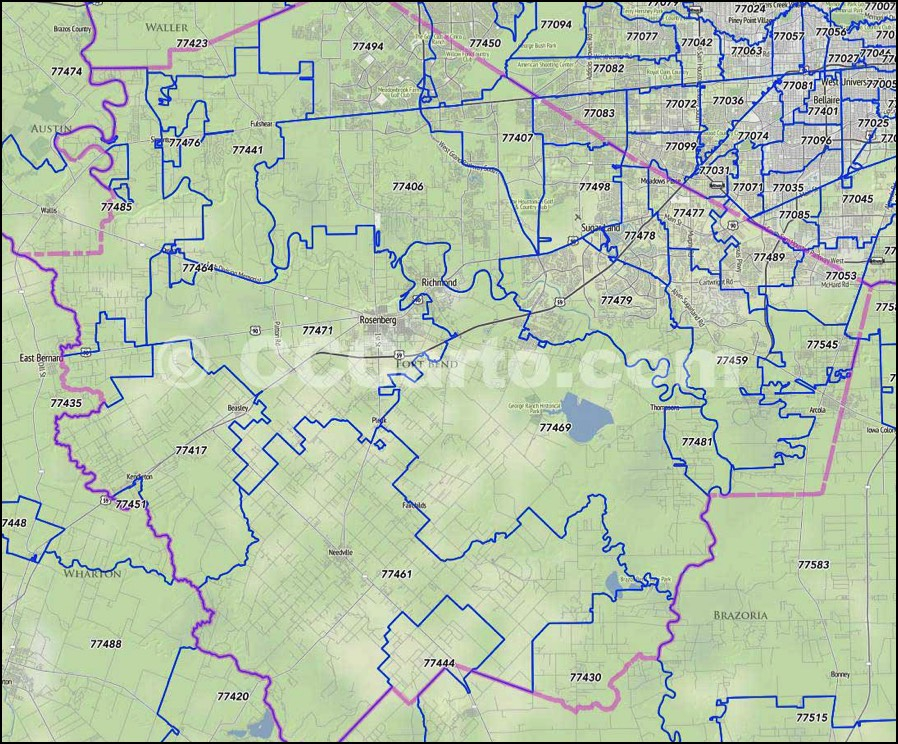 Fort Bend County Zip Code Boundary Map