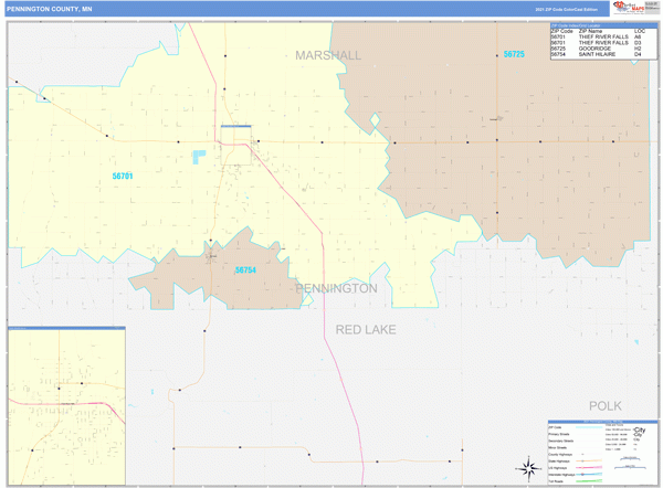 Pennington County MN Wall Map Color Cast Style By MarketMAPS MapSales