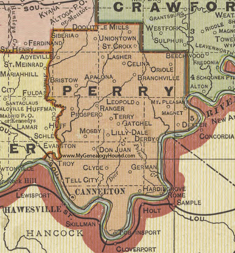 Perry County Indiana 1908 Map Tell City Cannelton