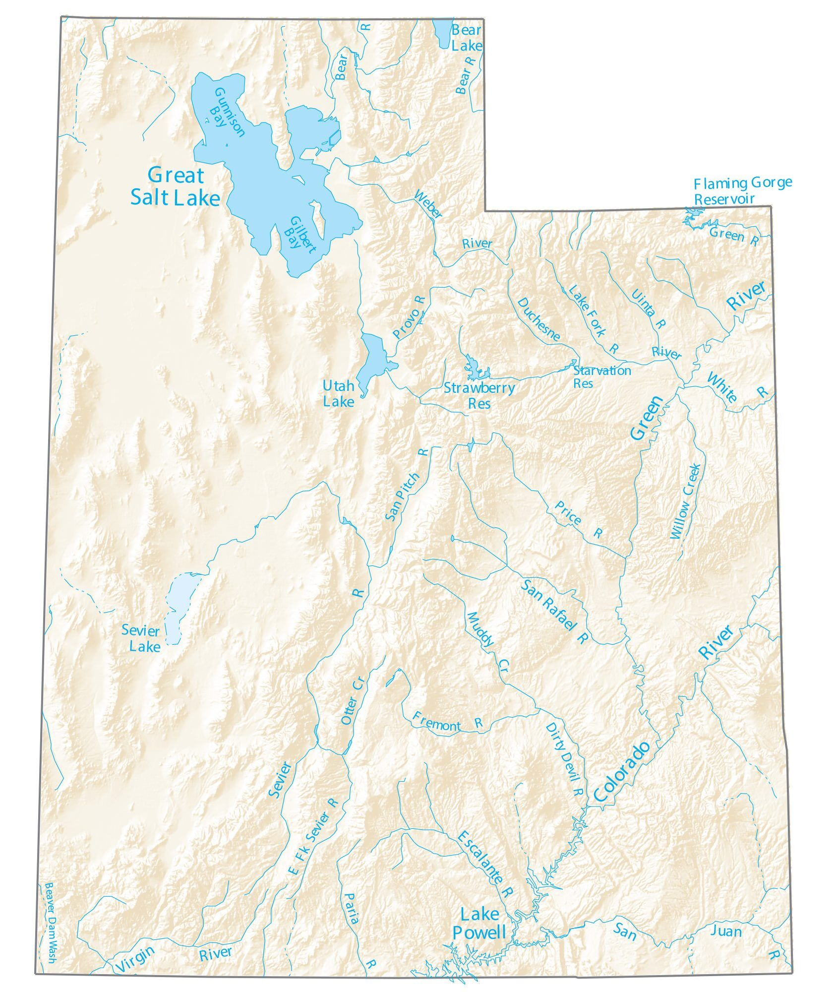 Utah Lakes And Rivers Map GIS Geography