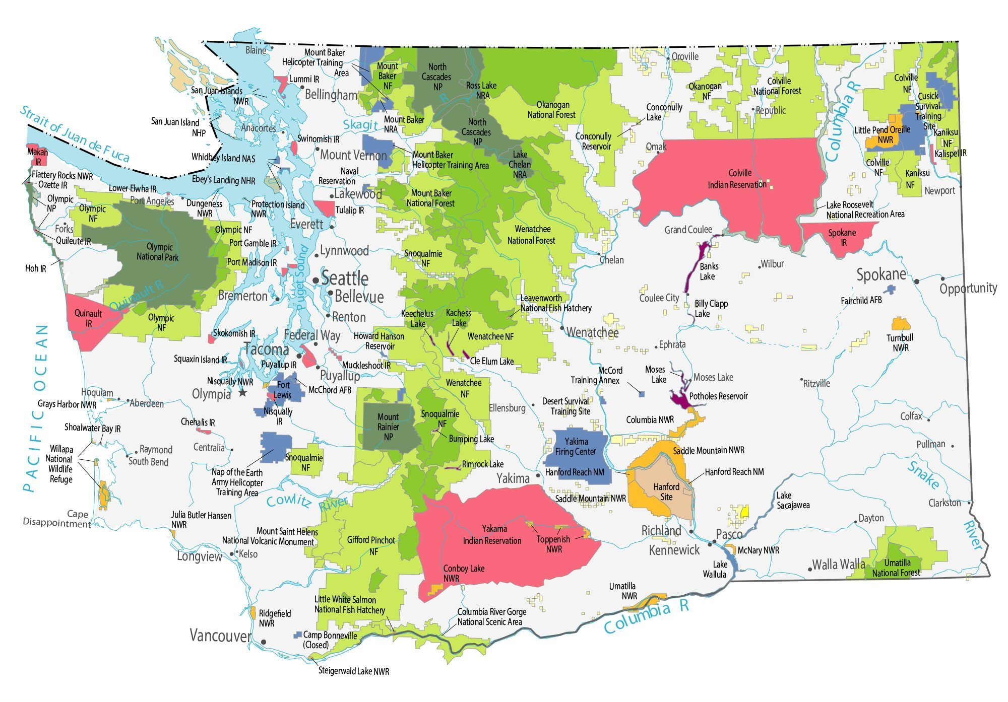 Washington State Map Places And Landmarks GIS Geography